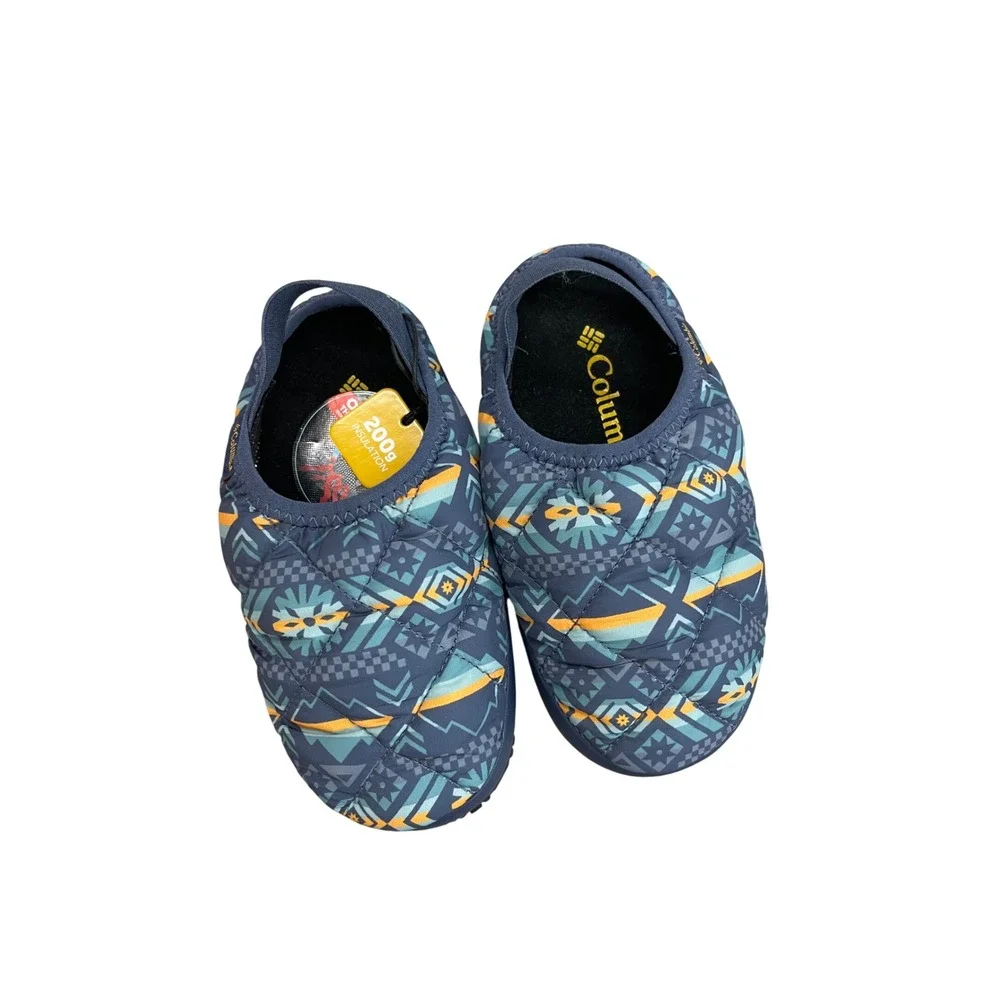 Columbia Youth Omni-Heat Insulated Puffer Slippers Blue Geometric 200g Warmth